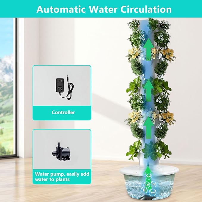 AIZYR Hydroponic Tower Vertical Garden Planter with Pump Hydroponics Growing System Kit Suitable for Indoor and Outdoor5 Layer