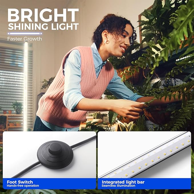 Barrina Grow Lights for Indoor Plants with Stand 42W 169 LEDs Full Spectrum Wide Illumination Area T10 Vertical Standing Plant Grow Light 4FT Height with On/Off Switch and Tripod Floor Stand