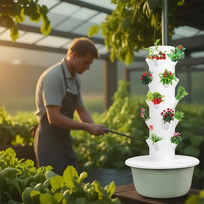 20/28 Holes Hydroponic Growing System Kit Hydroponic Garden Tower with Pump System 5/7 Layers Indoor Vertical Hydroponic Garden Tower for Herbs Fruits and Vegetables (0.3㎡ Footprint)