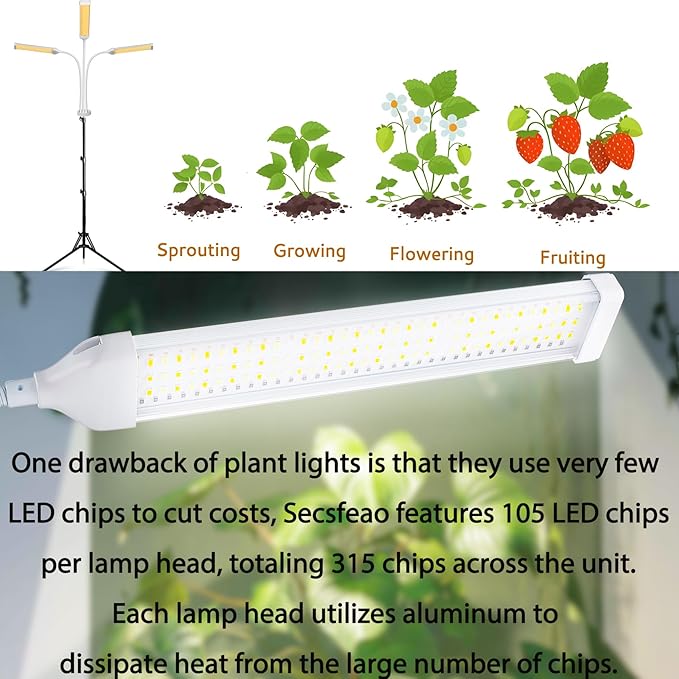 315 LED Grow Lights for Indoor Plants Full Spectrum LED Plant Light with Stand Adjustable Height Plant Grow Lights with Auto 4/8/14/H Timer for Indoor Tall Plants.