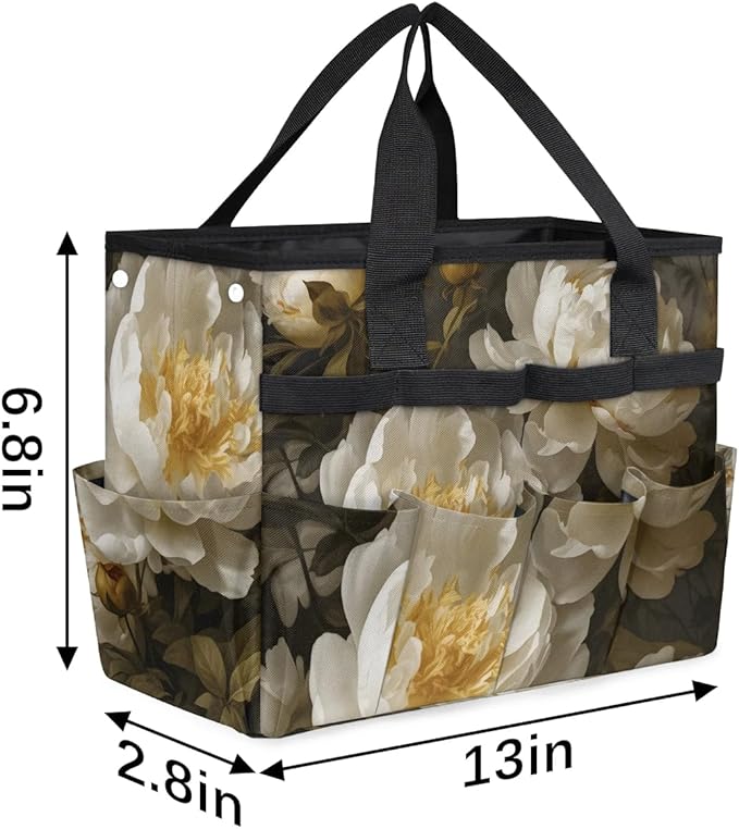 Garden Tool BagFloral Peony Flower Gardening Organizer Bag With Pockets Garden Tool Kit Storage Tote for Women Men Garden Tool Set Holder