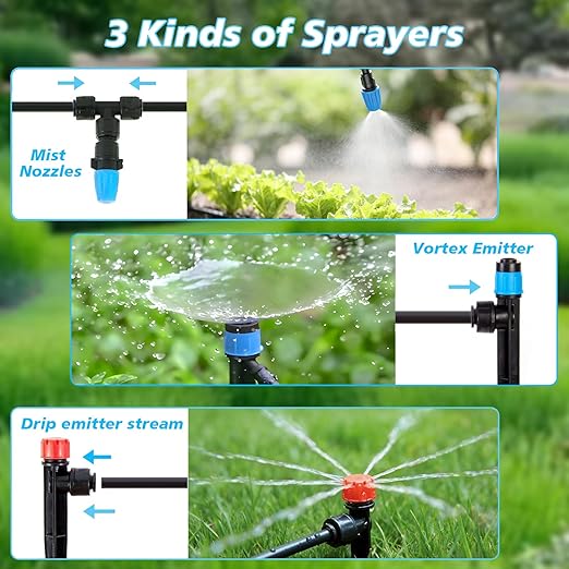 230FT Drip Irrigation SystemAutomatic Garden Watering System with 1/4 &amp 1/2 Tubing Adjustable Spray Nozzles &amp Sprinklers and Accessories for Garden Greenhouse Lawn Potted Plants