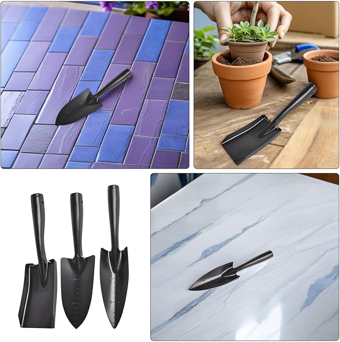 3pcs Small Gardening Trowel: Metal Hand Tool Set Manganese Steel Spatula with Measuring Scale and Hanging Hole for Flower Pot