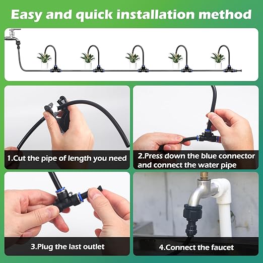 Drip Irrigation System 66 FT with 20 Nozzles 360° Adjustable Bendable Garden Watering Misting System for Greenhouse Yard Lawn Plant Garden 0.3 inch Hose