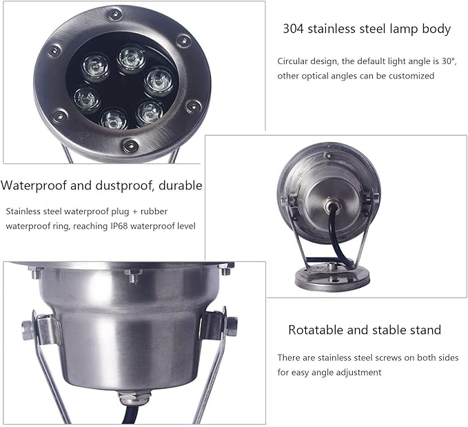 Submersible LED Pond Lights - IP68 Waterproof Stainless Steel Spotlights 24V Middle Hole Pool Lights for Fountain/Landscape Decoration