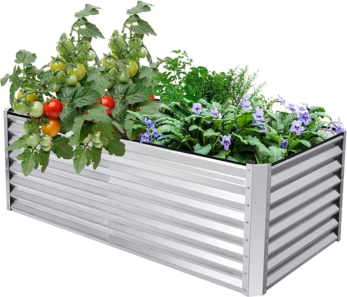 HAPPYGRILL 6x3x2 FT Raised Garden Bed Elevated Planter Box Kit with 4 Ground Stakes Outdoor Rectangular Metal Raised Garden Bed for Backyard Patio Vegetables Flowers Herbs Fruits Succulents