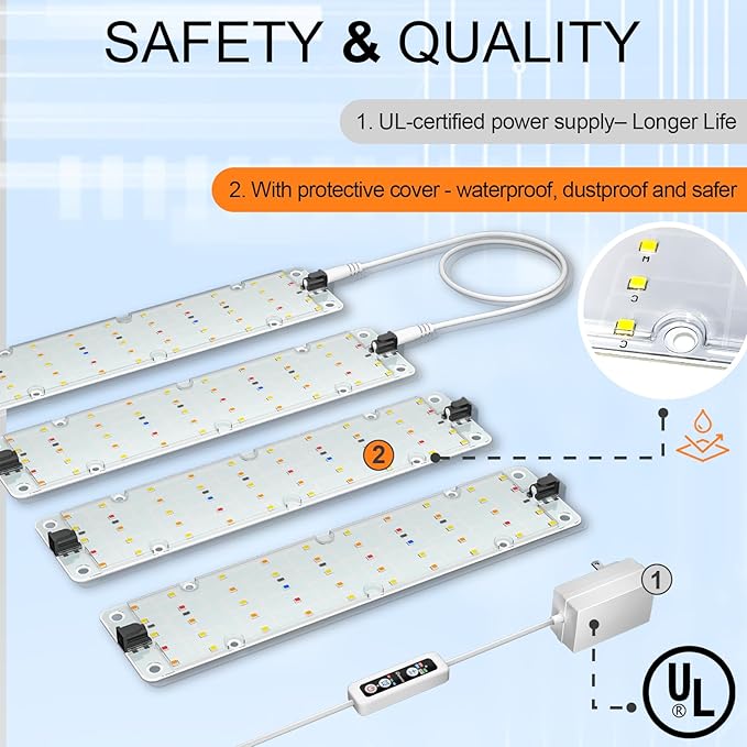 DOMMIA Grow Lights 40W Linkable Grow Light for Indoor Plants Full Spectrum 6/12/16h Timer Dimmable Ultra-Thin Plant Lamp for Indoor Growing Netural White 1-Set
