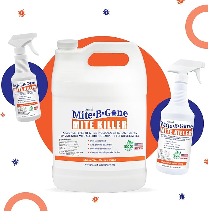 Mite Killer Spray - 1 Gal Natural Mite Treatment Kills Human Dust Chicken Poultry Bird Carpet &amp Rat Mites in Homes and Farm | Family &amp Pet Safe by Mite-Be-Gone