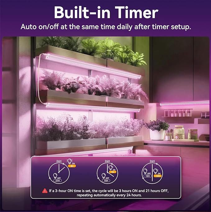 6 Pack 3FT Plant Grow Light T8 Pinkish White Full Spectrum with ON/Off Switch &amp Timed FunctionAluminum Reflector LinkablePlant Growing Lamp Fixture for Greenhouse Indoor