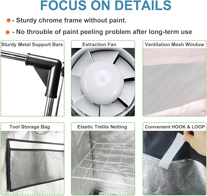 Grow Tent Kit Complete 4x2 ft High Reflective Mylar Hydroponics Indoor Plant Growing Tent with LED Grow Light Ventilaion Fan Growing System+Accesseries (48 x 24 x 80 - Gray)