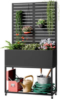 Metal Planter Box with Trellis67 H x35 W Raised Garden Beds with Privacy Screen for Climbing Plants Flower Elevated Standing Planter Garden Bed with Drainage Holes for Outdoor PatioBlack