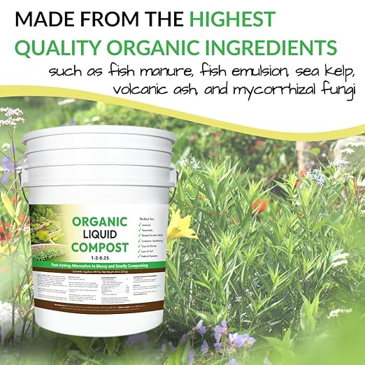 Organic Liquid Compost: Fast-Acting Alternative to Messy and Smelly Composting | Perfect for Annuals &amp Perennials Trees &amp Shrubs Lawn &amp Turf and Fields &amp Pastures (5 Gallons Treats