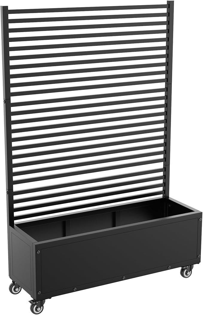 Planter Box with TrellisRaised Garden Bed with TrellisPrivacy Planters for Patio with Drainage Holes &amp Lockable Casters for Climbing PlantsVegetables and Vines