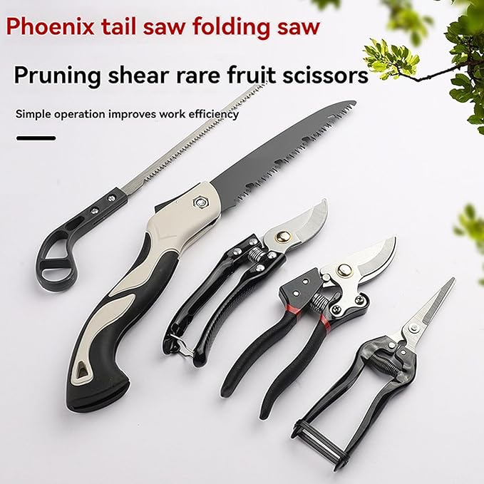 5 Piece Stainless Steel Gardening Tool Set with Ergonomic Handles – Rustproof Garden Kit Including 3 Pruning Shears and 2 Folding SawsPerfect for Trimming Cutting and Landscaping