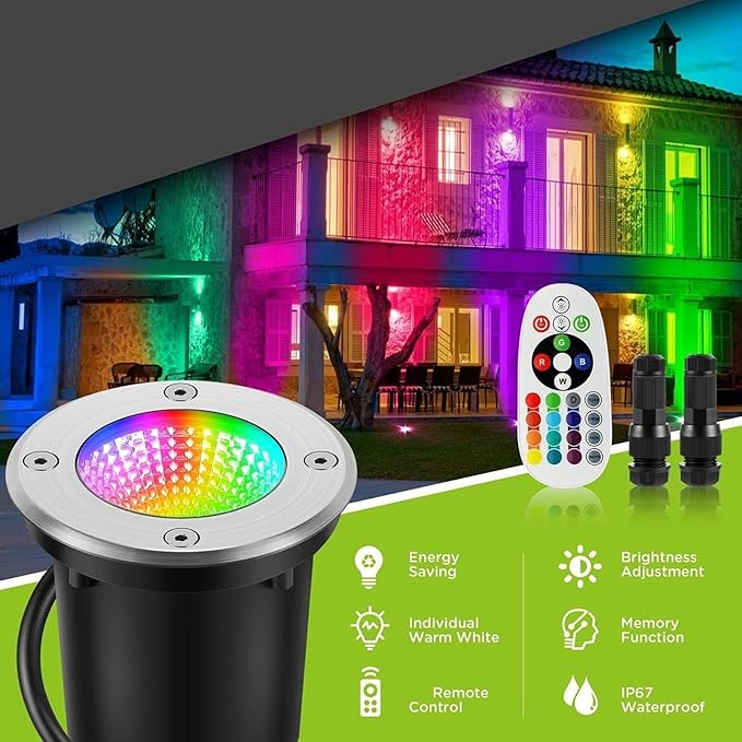 2PCS 3W Waterproof RGB Color Changing Landscape Lights - Outdoor Recessed Spot Lights for Garden