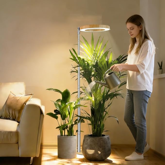 Wood Grain Grow Lights with Base for Indoor Plants Plant Growing Lamp Full Spectrum Plant Lights for Indoor Growing Height Adjustable Small Grow Light
