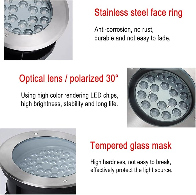 LED Landscape Lights - Outdoor Buried Lights DC 24V Low Voltage Adjustable Angle 30° Polarized Ground Light IP67 Waterproof Optical Lens Round Recessed Spotlight Garden Floor Lamp(White36W) (Yell