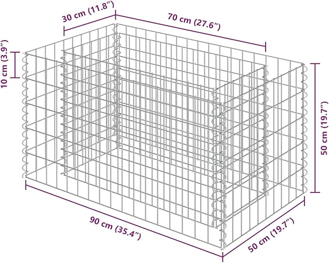 Gabion Raised Bed Galvanized Steel Planter Box 90x50x50 cm for Garden Patio Flower Plant Border