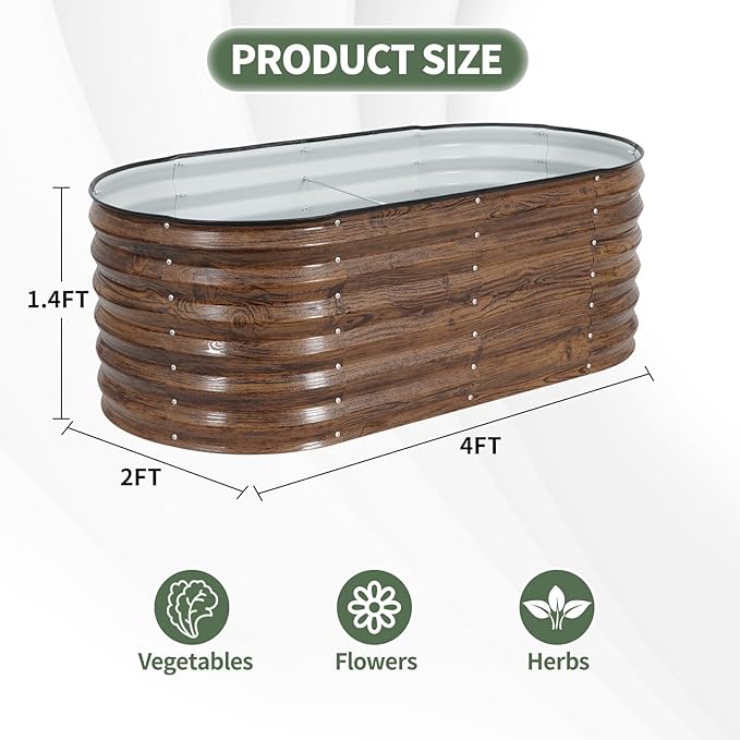 1MORE Galvanized Raised Garden Bed- Planter Garden Boxes Outdoor Raised Beds for Gardening 4x2x1.4ft Metal Garden Bed Kit for Vegetables Flower Planter Raised Bed with Protective Tape &amp Tools.G