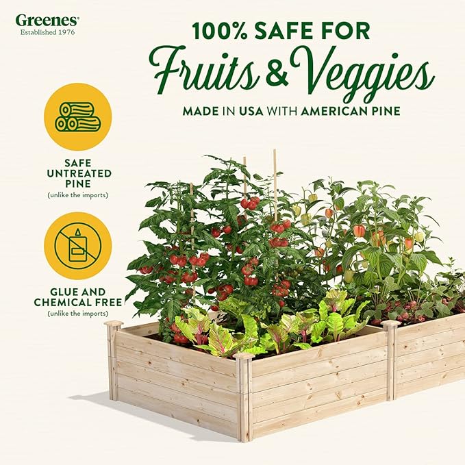 Greenes Fence Original Pine Raised Garden Bed 4' x 8' x 17.5 - Made in USA with American Pine