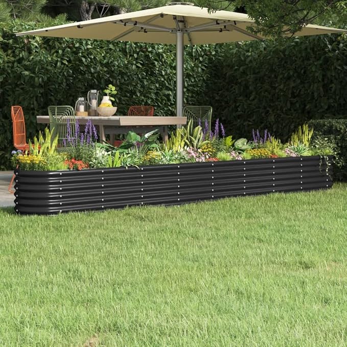 Oval Shape Garden Raised Bed Powder-Coated Steel Raised Planter Bed Metal Planter Raised Garden Boxes Outdoor Metal Raised Garden Beds for Vegetables 130.7x15.7x14.2-436