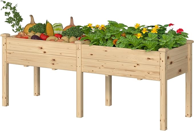 MUPATER 6x1.8ft Raised Garden Bed with Legs Planter Box with Drainage Holes Wood Raised Bed Garden for Plants Vegetables Flowers Herbs 309 lbs Capacity 6.8 Cubic Feet Big Space Natural Wood