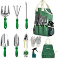 Green Garden Tool Set - 11 Pieces Heavy Duty Stainless Steel Gardening Tool Set with Storage Bag Kraft Box Packaging for Men and Women