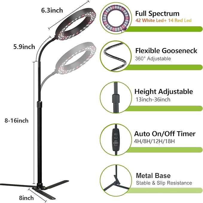 GooingTop Grow Light 50W 6000K LED White Full Spectrum Plant Growing Lamp for Home Office Indoor PlantsAdjustable Height &amp Auto Timer 4 8 12Hrs Ideal for Micro Greens Faster Growth