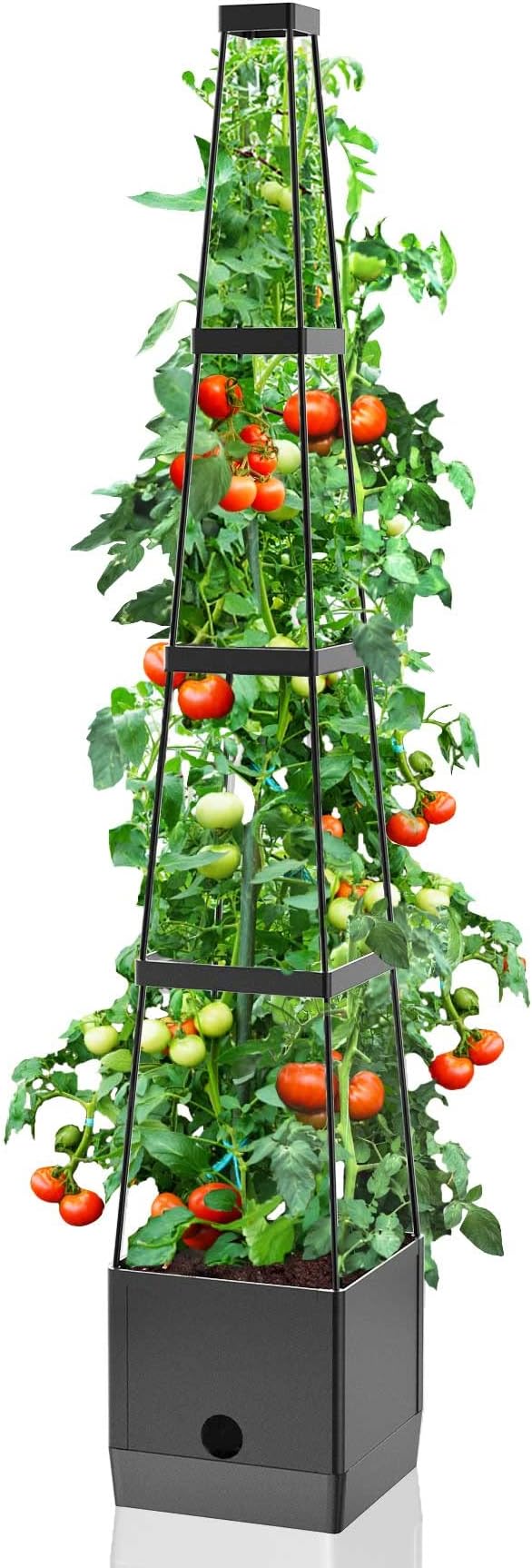 Raised Garden Bed Planter Boxes &amp Trellis vanpein Tomato Cage &amp Planter Pot Outdoor 59 Plant Support with Self Watering for Climbing Vegetable Flowers Vines Plants Gray