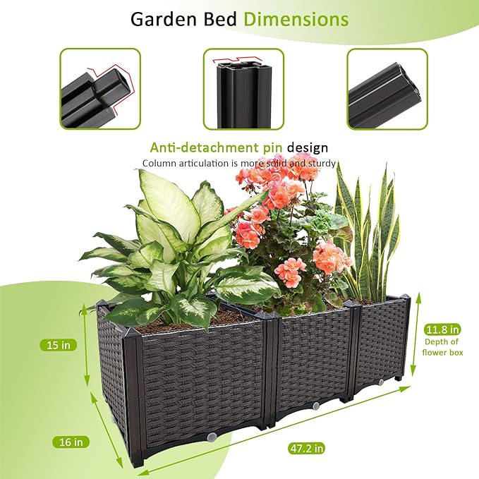 Raised Garden Bed Large Planters for Outdoor Plants Rectangular Elevated Planter Boxes Patio Balcony Deck for Planting Flowers Vegetables Tomatoes and Herbs