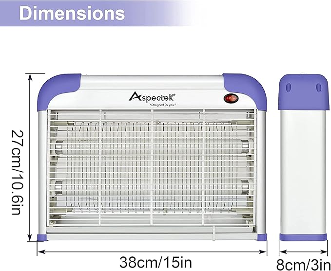 ASPECTEK 20W Indoor Bug Zapper Insect Killer Powerful UV Lamp Attracts Flying Insects Like Mosquito Fungus Gnat Moth 2800V Includes 2 Replacement Bulbs