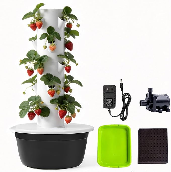 Indoor Hydroponics Growing System Auto Water Circulation 5Tier 20Plants 30L Tank Tower Garden Growing System for HerbsLettuceStrawberry Black-IndoorWithLEDLight