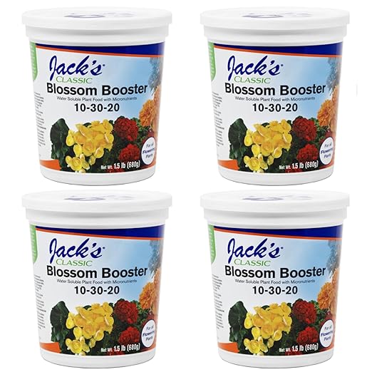 Jack's Classic 10-30-20 Blossom Booster Water-Soluble Fertilizer with Micronutrients for Increasing Color and Quantity of Blooms in Flowering Plants 1.5lbs 4 Pack