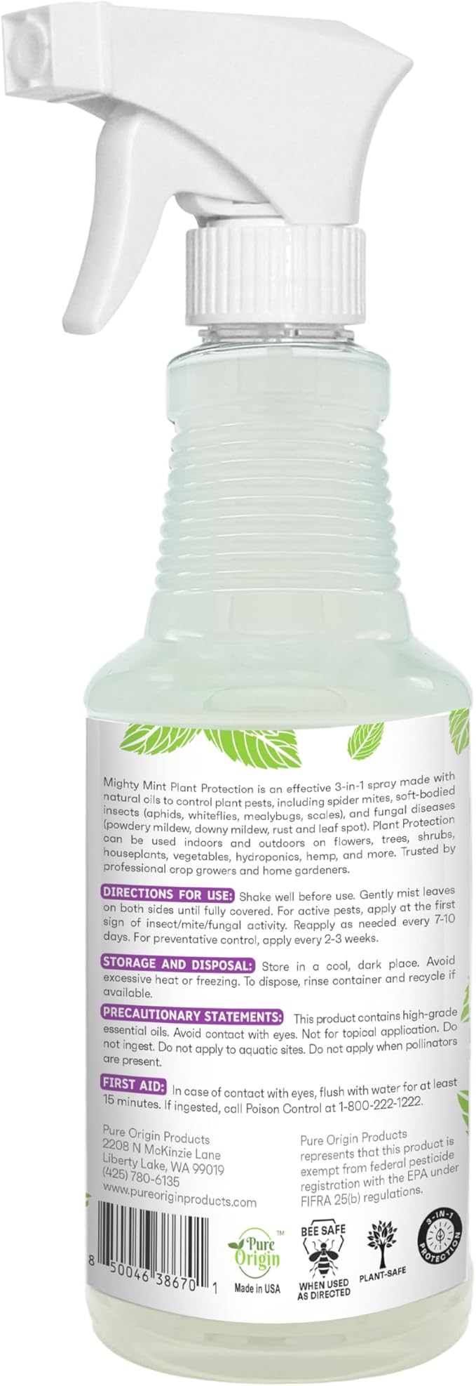 Mighty Mint Peppermint Oil Plant Protection Spray – Insect &amp Pest Control for Gnats Spider Mites &amp Aphids – Plant-Based Easy-to-Use - 16 oz