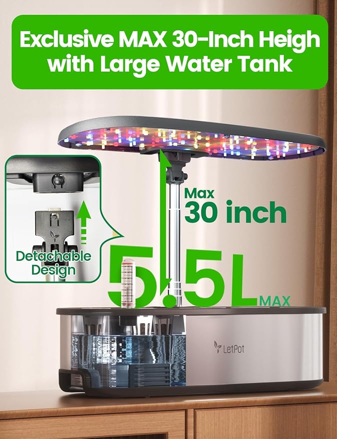 LetPot LPH-SE Hydroponics Growing System 12 Pods Smart Herb Garden Kit Indoor Indoor Garden APP &amp WiFi Controlled with 24W Growing LED 5.5L Water Tank Pump System Automatic Timer