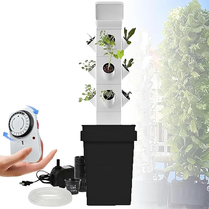 Garden Planter Hydroponics Tower(12/16/20/24 Holes) Hydrating Pump/Timer/Adapter Aeroponics Growing Kit for Net Pots Fruits Vegetables24Hole