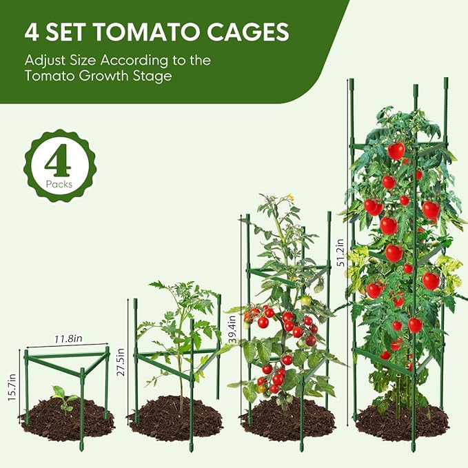 4PCS Tomato Cages for Garden Tomato Trellis for Raised Garden Bed 51.2 Tall Cage Plant Support for Pots Gardening Supplies Trellis for Climbing Plants (4PCSHigh: 51.2 Inch)