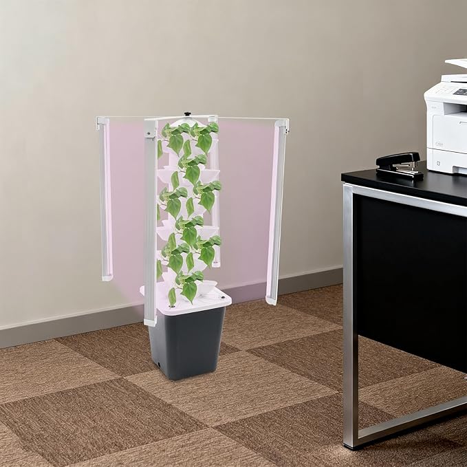 Garden Hydroponic Growing System Vertical Tower 30 Pods 6 Tier Gardening System with 4 LED Grow Lights Self-Watering 2.64Gal Indoor Vertical Garden Planter for Herbs Vegetables (White+Black)
