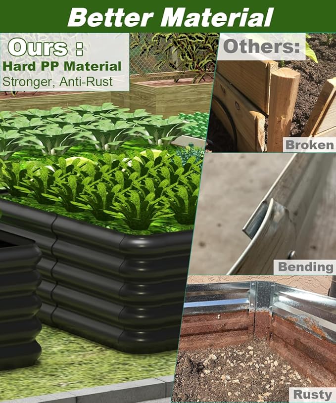 3.0x3.0x1.0ft Raised Garden Bed Kit for Outdoor PP Material Planter Boxes Large Garden Box Flower Bed with Easy Assembly Gardening Containers for Vegetables Flowers Herbs Black