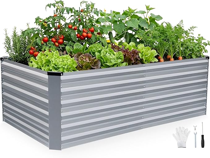 INNO STAGE 6x3x2ft Galvanized Raised Garden Bed Raised Garden Bed Kit-Metal Planter Box Outdoor Planting for Vegetables Fruits Herbs Flowers Silver