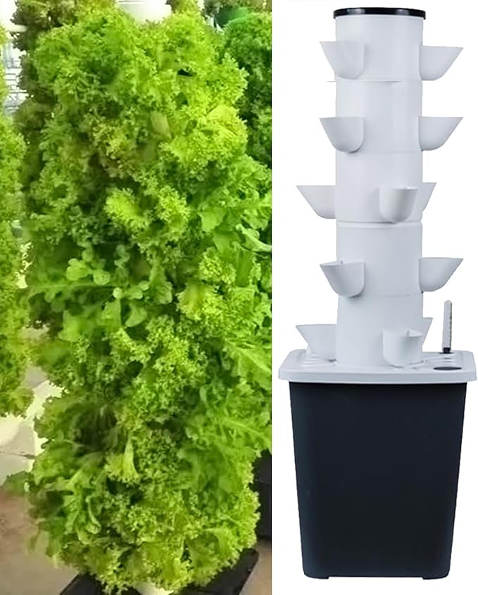 Hydroponic Tower Growing Sytem Indoor Hydroponic Grow System Vertical Grow Tower Plants Sites with Pump and Movable Water Tank Adapter (Color : 25holes)