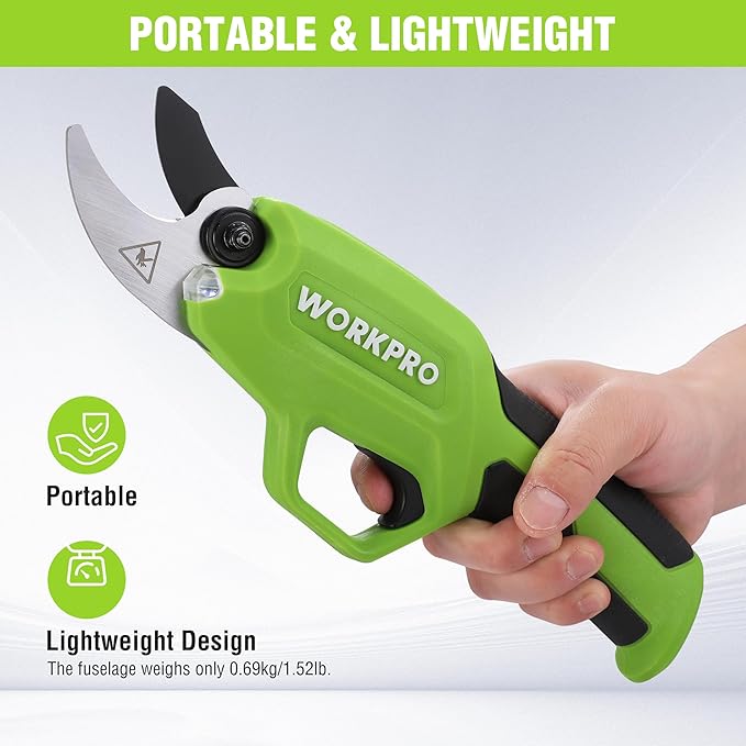 WORKPRO 7.2V Electric Pruning Shears Battery Powered Pruning Shears Cordless Tree Pruner 0.8 Inch Cutting Diameter Branch Cutter Gardening Scissors with Rechargeable Battery