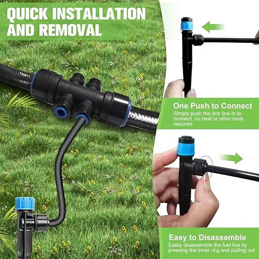 Drip Irrigation Kit Quick Connect Garden Watering System for Lawn Raised Bed Greenhouse Automatic Sprinkler Parts with 16FT 1/2 Main Pipe + 79FT 1/4 Tubing
