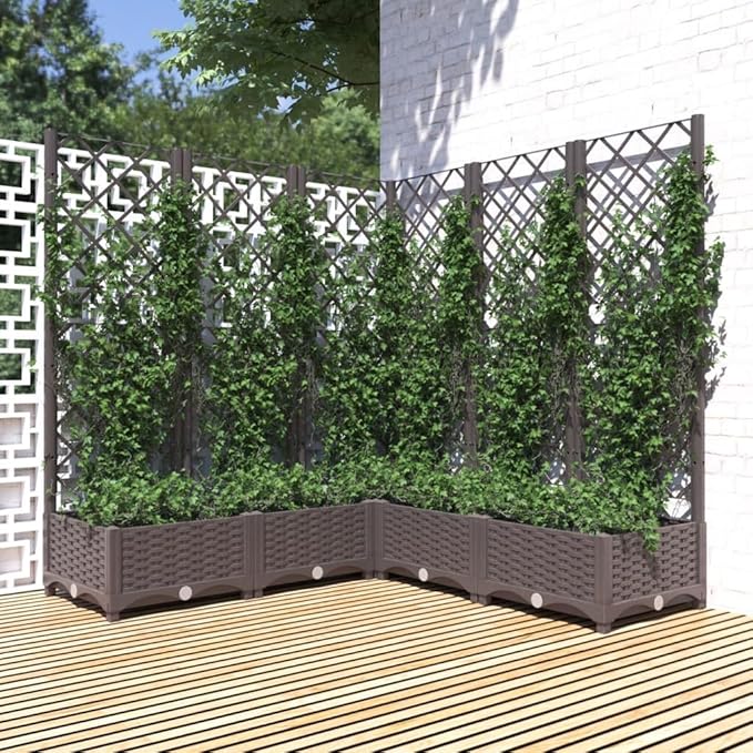 Garden Planter Box with Trellis 47.2 x 47.2 x 47.8 in Brown PP Matte Raised Bed Outdoor Flower &amp Vegetable Box for Patio Balcony Terrace