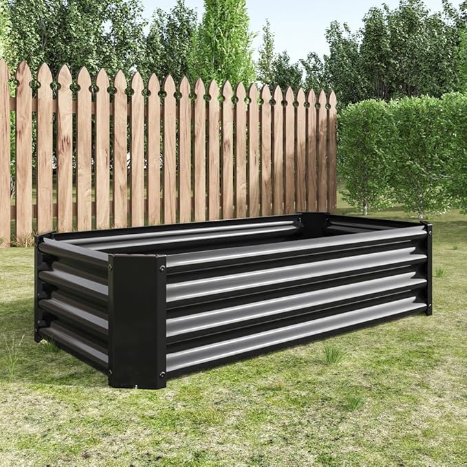 Outdoor Metal Raised Garden Bed Rectangle Raised Planter 4×2×1ft for Flowers Plants Vegetables HerbSucculents (Black)