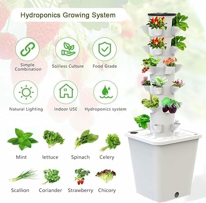 Vertical Hydroponics Garden Kit - Smart Multi-Layer Planter for 15-30 Plants Soilless Growing System for Home &amp Indoor Gardening-