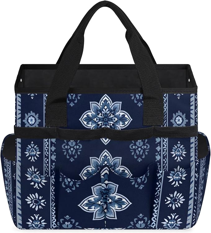 Westward Floral Gardening Tool BagHeavy Duty Garden Tote BagPortable Oxford Gardening Storage Basket Organizer Handbag with Pockets HandleHand Tools Gifts for Outdoor Garden Lawn Yard