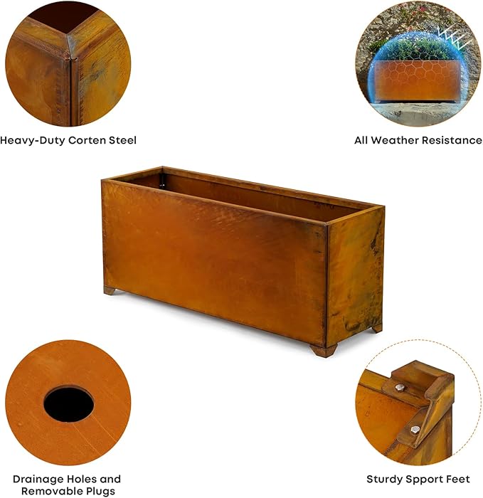 Stanbroil Corten Steel Large Planter Box - 38 x14 x16 Inch Rustic Metal Rectangular Planter Box for Patio Porch Garden Commercial Décor