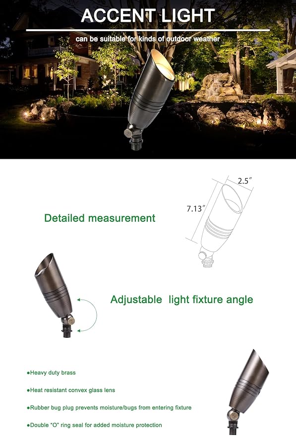 12V Low Voltage Landscape Spotlights Outdoor Solid Brass Directional Uplights Ground Stake Spot Up Landscape Lighting Fixture for Garden Patio(6 Pack Without Bulb)