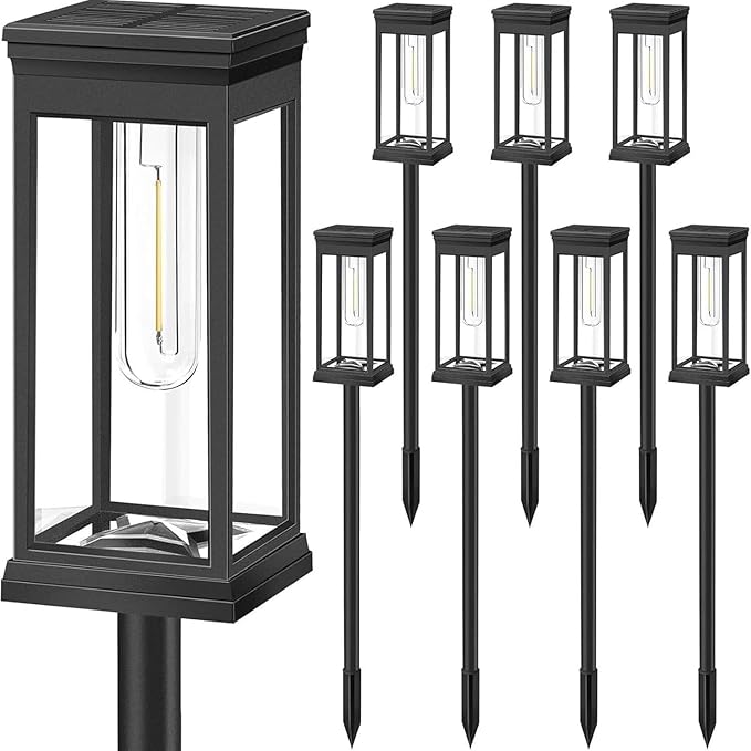 10W Solar Garden Stake Wusi Light –Weatherproo Square Tungsten Lawn Lights for Outdoor Pathway Lighting No Wires Required with Automatic Night Activation(8PCS)